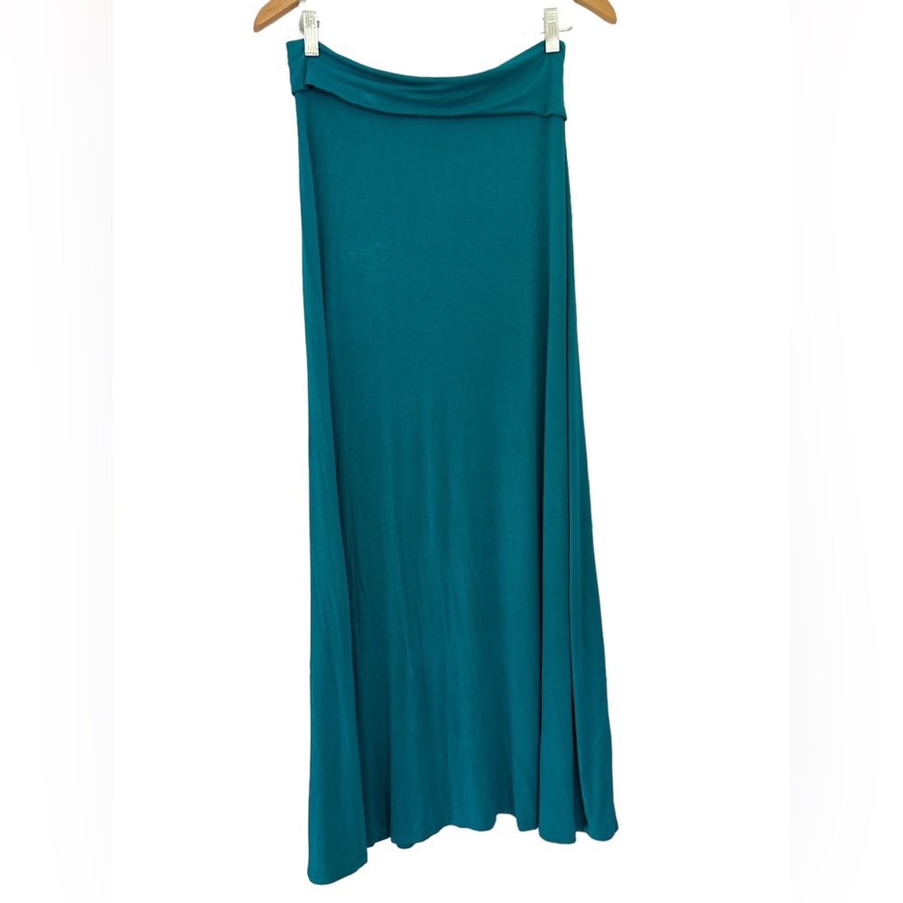LOCK & LOVE Teal Roll Waist Modal Spandex Maxi Skirt Size L